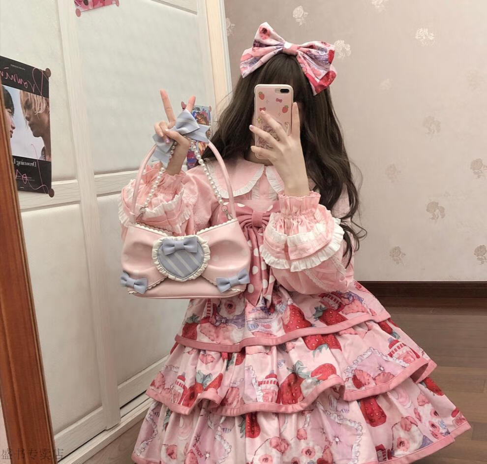 洛丽塔甜美洛丽塔日常款草莓奶团lolita连衣裙jsk吊带裙可爱甜美软妹