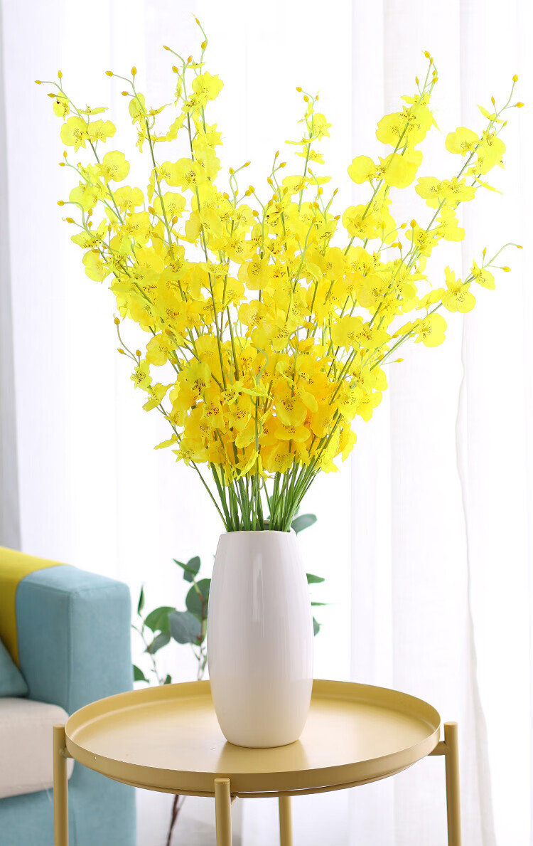 跳舞兰仿真花 黄色跳舞兰仿真花假花干花束家居客厅摆件套装餐桌电视