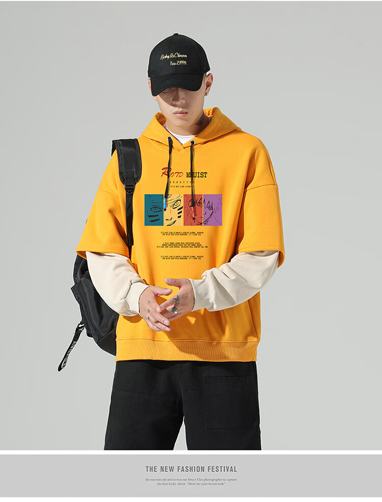 darnell2020秋季新款男 wa755 新款假两件卫衣男 深灰色 xl