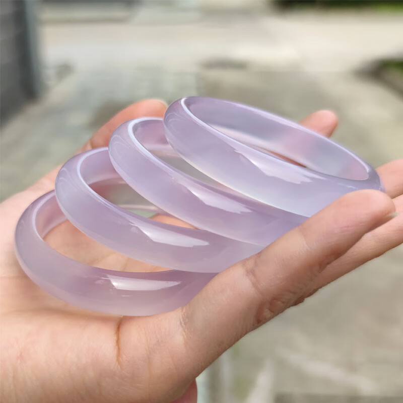 玲枭荔枝冻天然白泛紫玉髓手镯女式小众瑞丽冰透玉石玛瑙镯子60mm