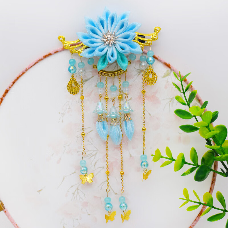 儿童古装头饰女童汉服古风发饰蝴蝶发卡步摇小女孩古代流苏发夹红钗一