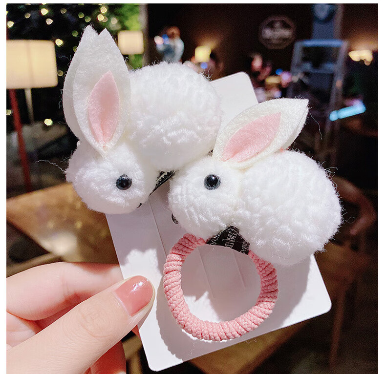 youeshone毛绒可爱小兔子发夹宝宝扎头橡皮筋少女侧边发卡韩国儿童