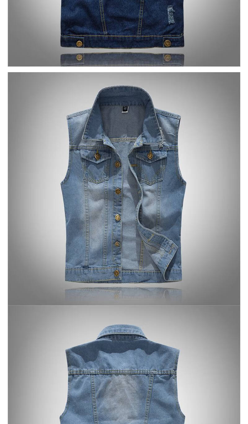 男士秋款修身潮男马夹背心坎肩破洞牛仔衣男马甲背心男2206深蓝色m码