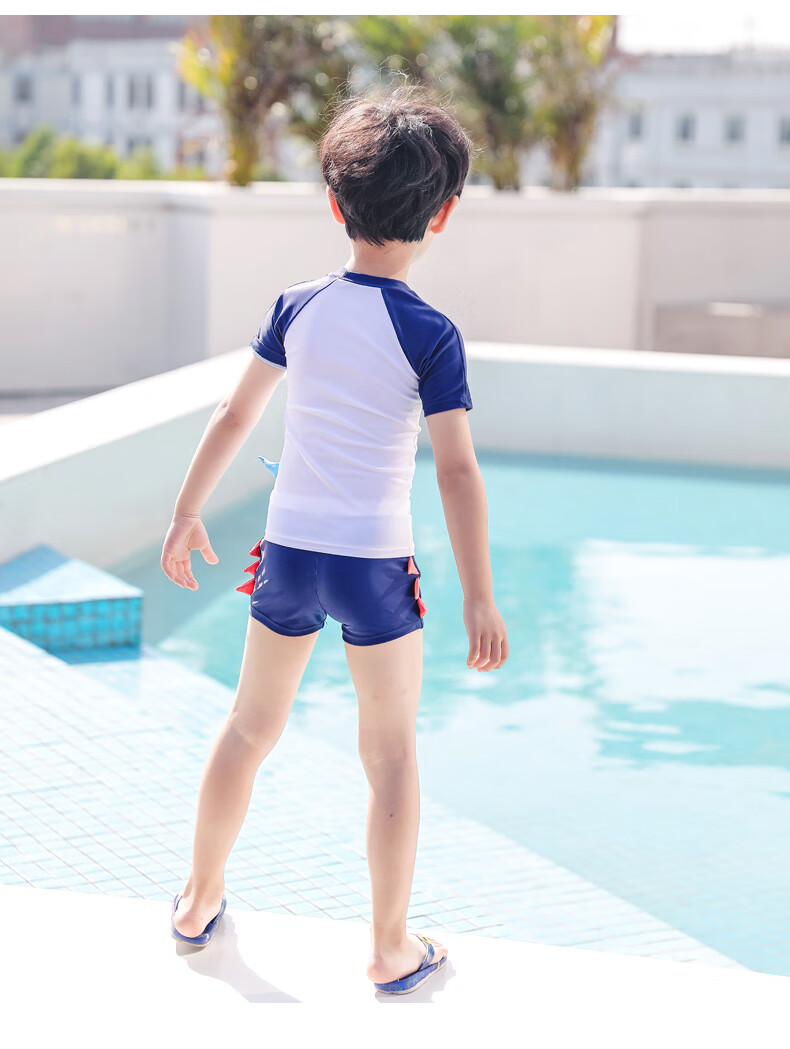 儿童泳衣男童泳裤中大童男孩分体游泳衣小宝宝速干温泉游泳套装备蓝色