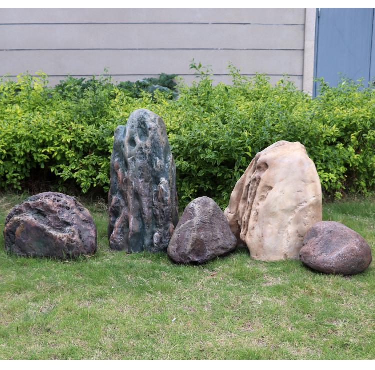 仿真石头造景摆件户外园林大型空心玻璃钢雕塑庭院景观假山装饰 驼色