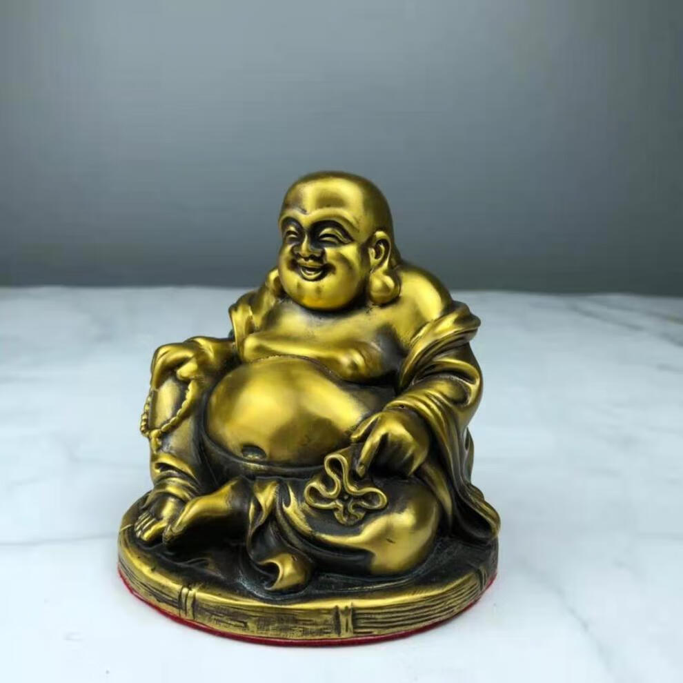纯铜弥勒佛摆件笑佛坐莲花佛大肚佛佛像店铺开业办公室桌面装饰品