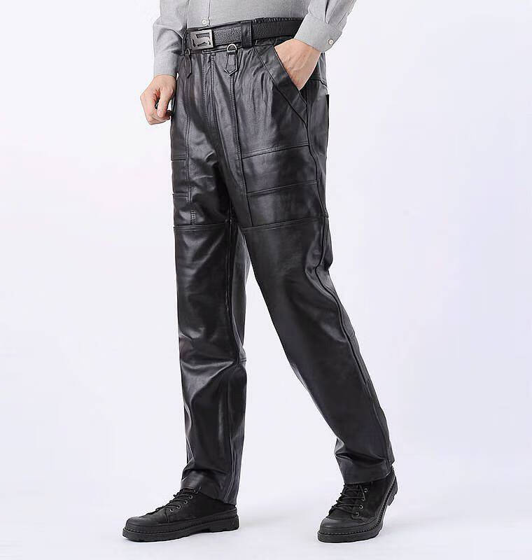 真牛皮裤子中老年高腰真牛皮裤男加厚男士冬季皮裤真皮牛皮中年款单