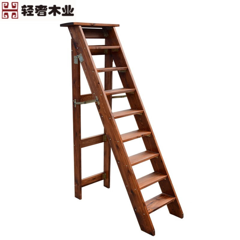 柔桐家用实木人字梯加厚折叠梯单侧移动木梯子五踏步室内阁楼楼梯清漆