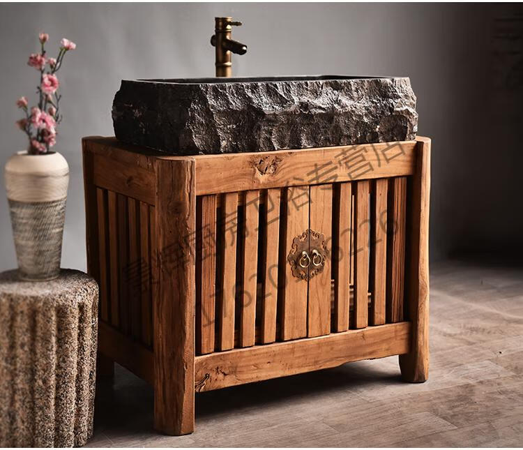 黛惑 石头洗手盆石槽洗手柜庭院洗脸盆台上盆中式洗手台立柱盆仿古