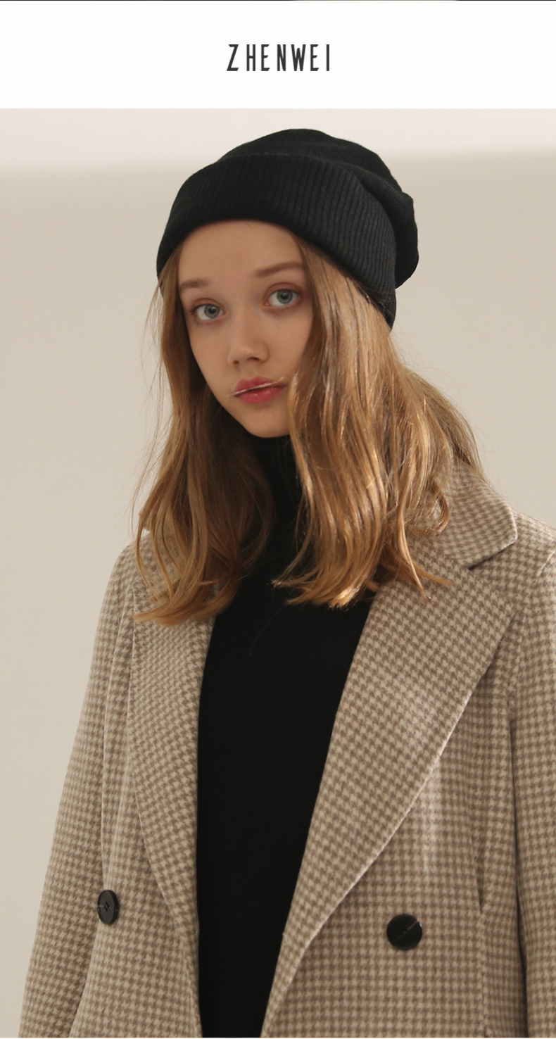 新品针织帽大头oversize咖啡色棕色帽子女秋冬百搭月子帽毛线帽大头