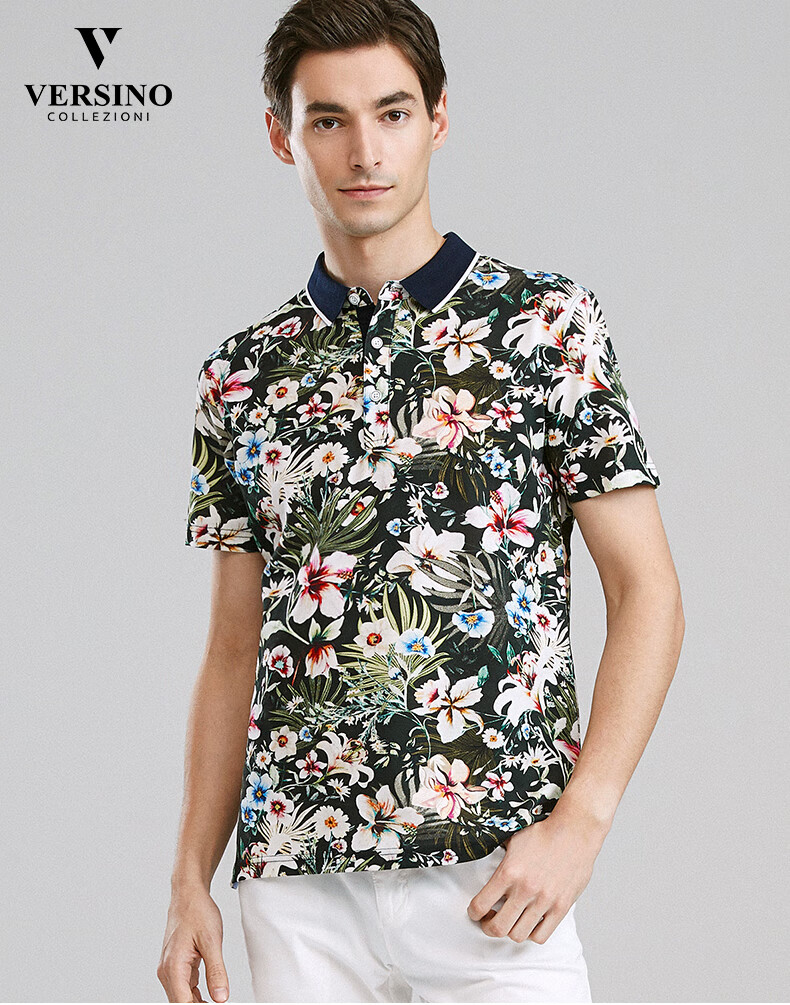 versino梵思诺夏季男装2021夏男士休闲短袖polo衫翻领印花t恤衫48c