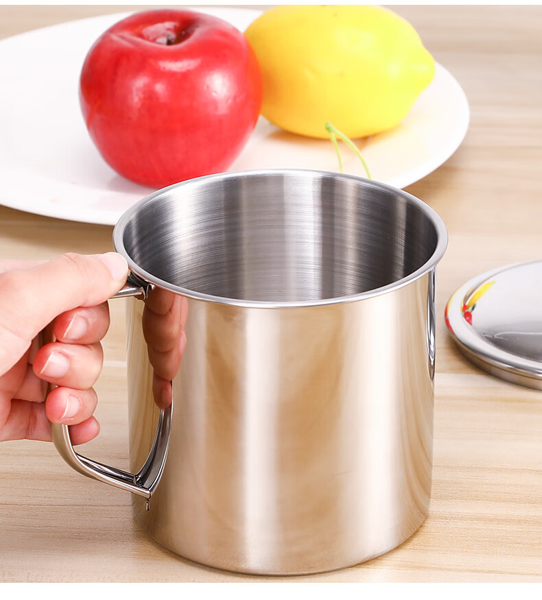 口杯304不锈钢带盖水杯茶杯茶缸子幼儿园儿童带手柄铁杯子小水杯 10cm