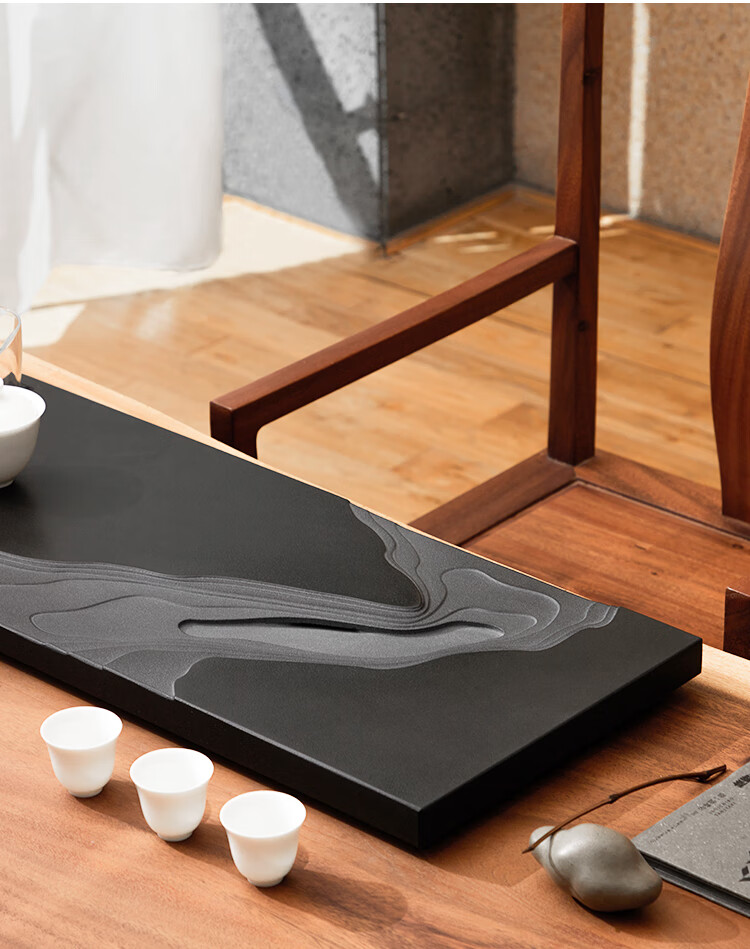 2022新款天然大理石茶盘拾里居天然整块乌金石头茶盘日式简约长方形干