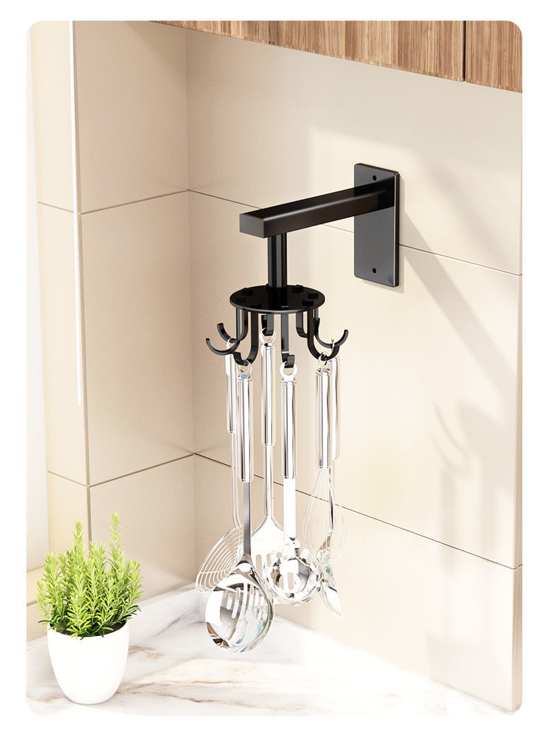 锅铲架厨房壁挂式锅铲勺子挂架厨具用品收纳架免打孔旋转挂钩置物架