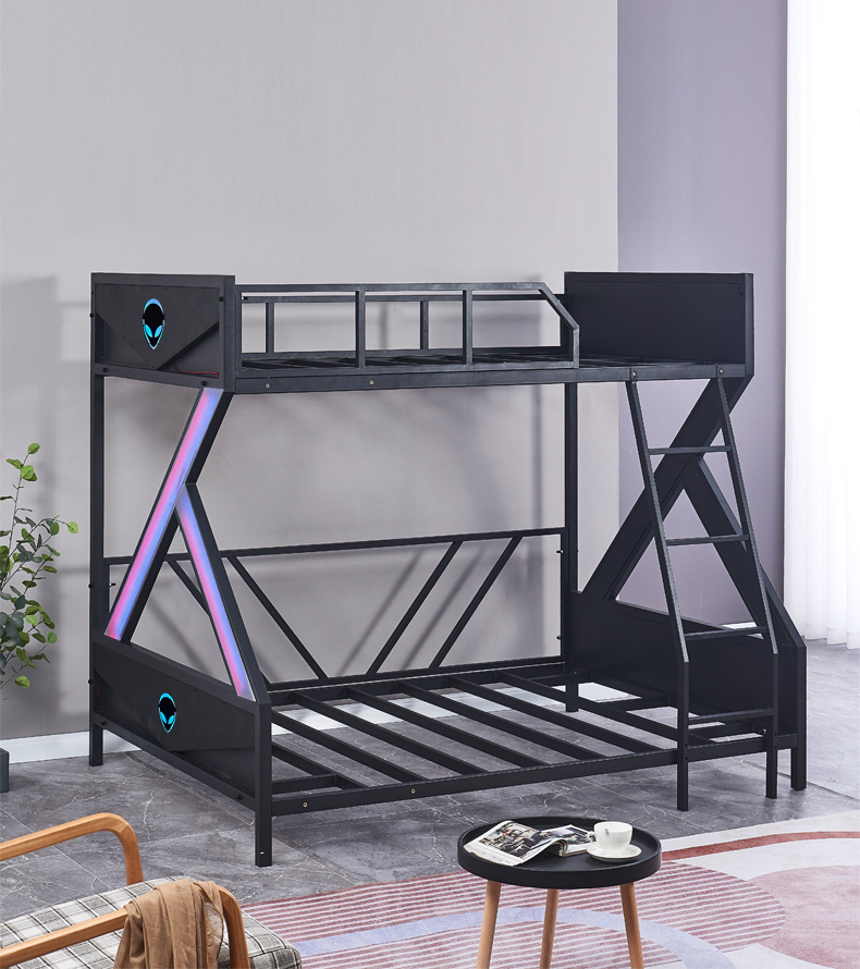 电竞酒店铁艺床宾馆上下铺双层铁架高低床学校网吧家用懒人 人字款