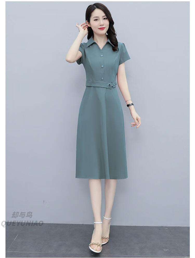 芊芊服饰女装店时尚减龄夏女装 气质修身显瘦 有口袋 色连衣裙 藏蓝色