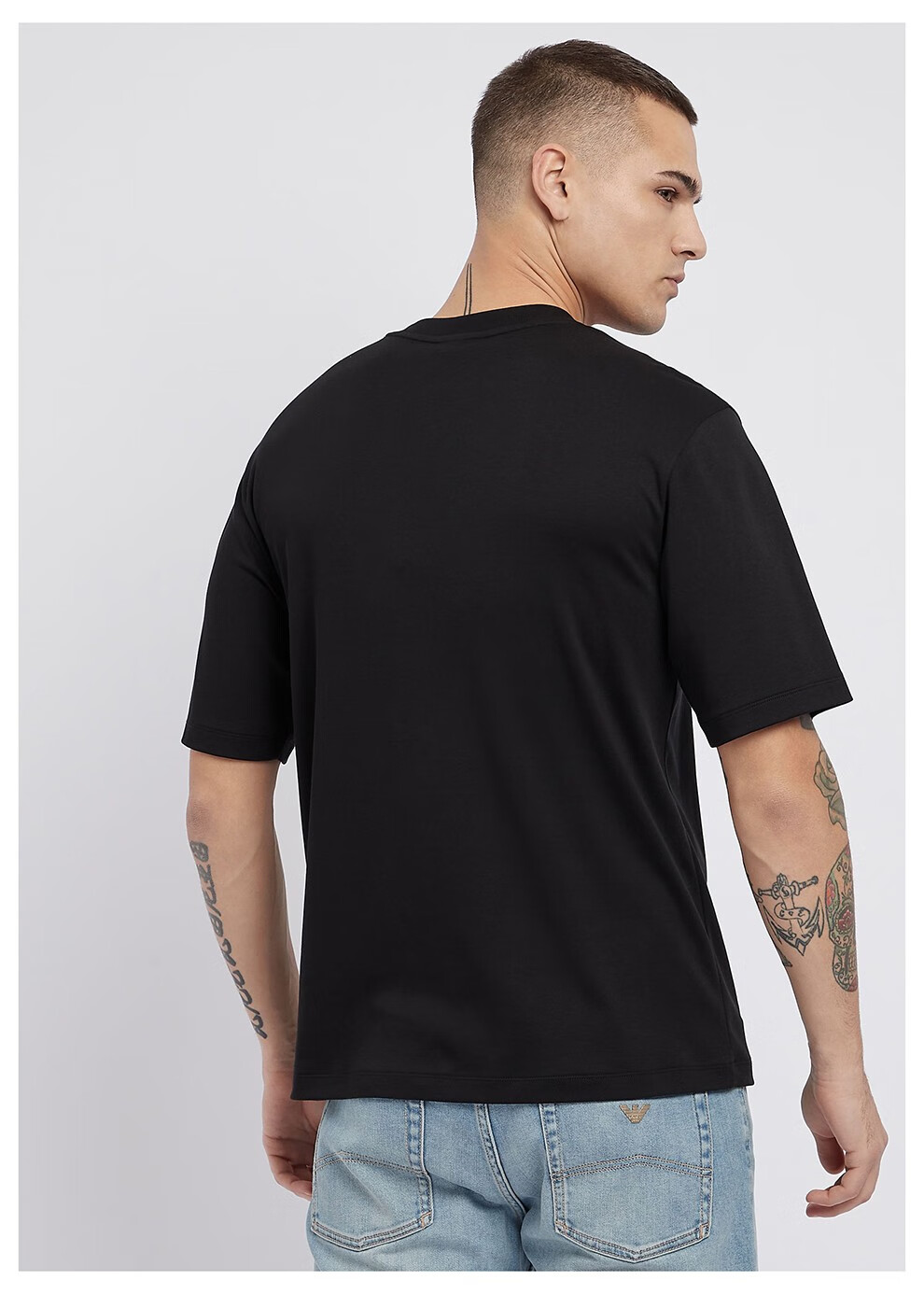 emporioarmani阿玛尼男装19年新款树叶拼饰棉质时尚图案男士短袖t恤衫