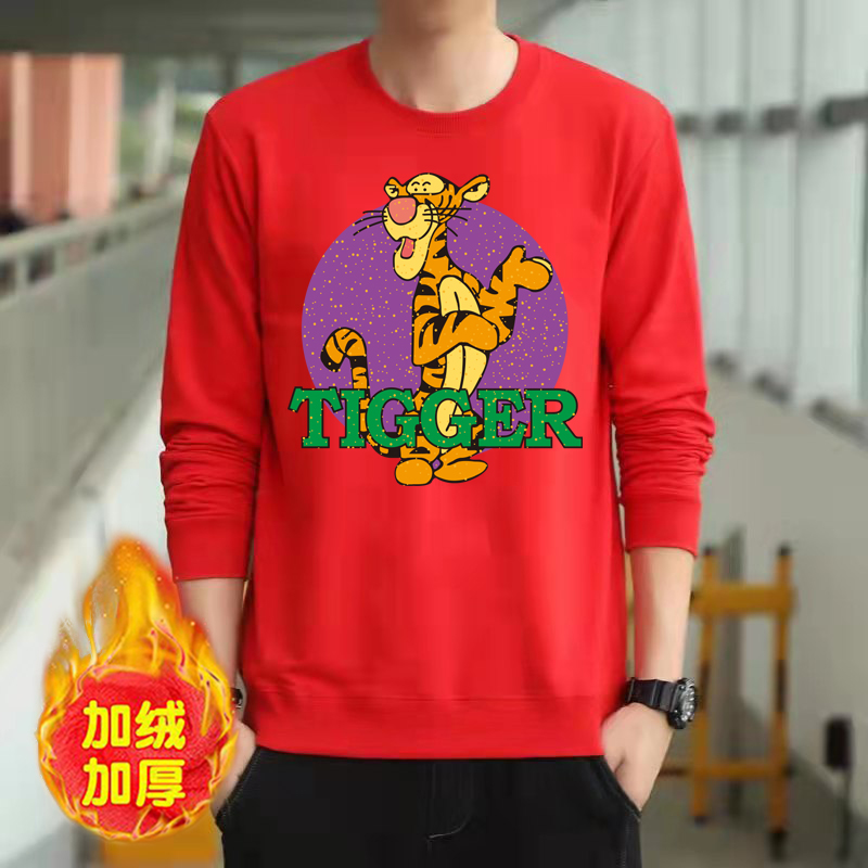 服2022虎年长袖t恤男士上衣打底衫加绒圆领男装虎虎生威2xl135155斤