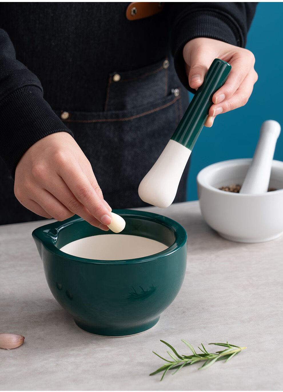 蒜泥捣碎器家用陶瓷蒜臼子捣蒜器捣碎捣药片研磨石臼蒜蓉蒜泥神器白色