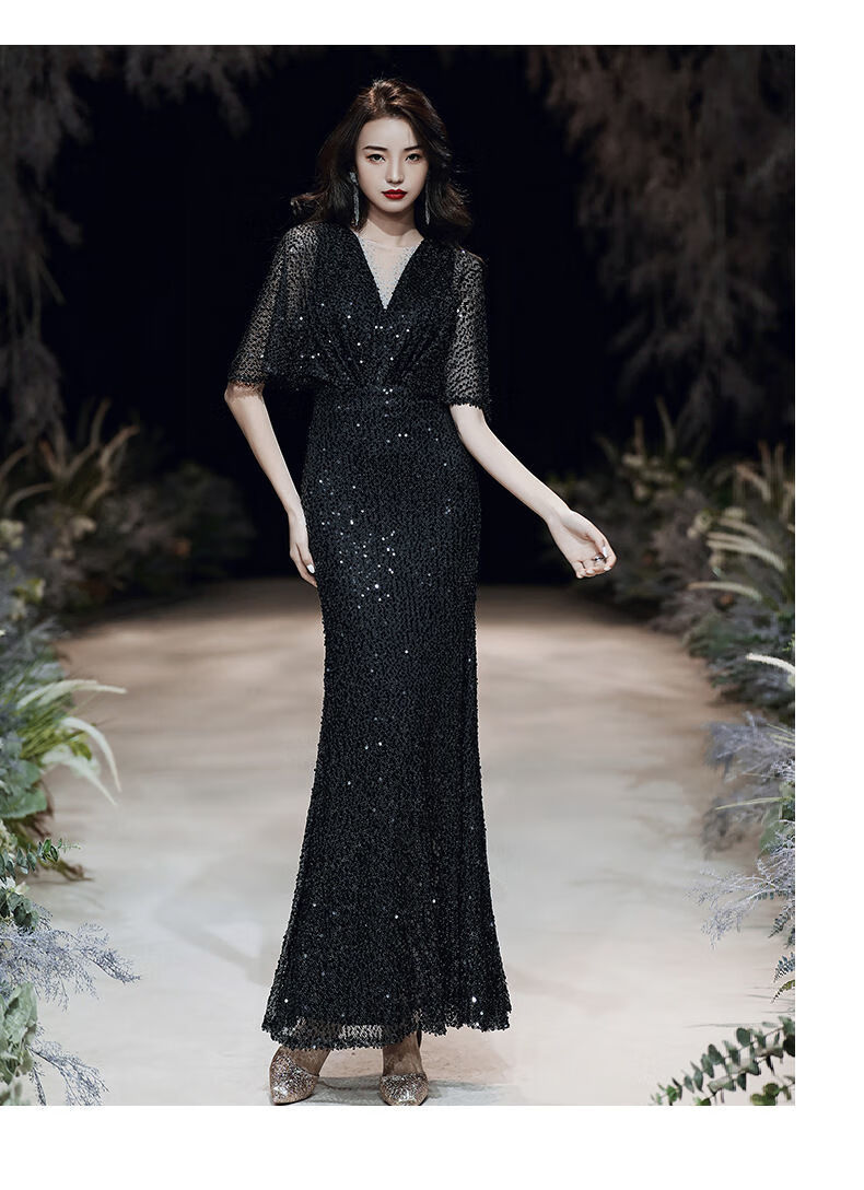 黄花地鱼尾裙长款晚礼服晚礼服女2022新款气质优雅修身宴会年会主持人