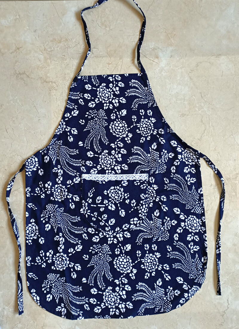 乐厨房挂脖围兜幼儿演出采茶舞蹈蓝花布围裙小孩东北大花围裙头巾红色