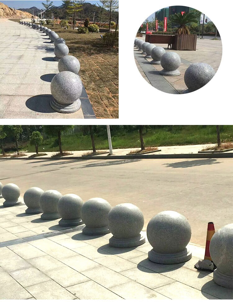 石球路障广场挡车石球学校门口石墩子圆球花岗岩阻车门墩 灰直径20