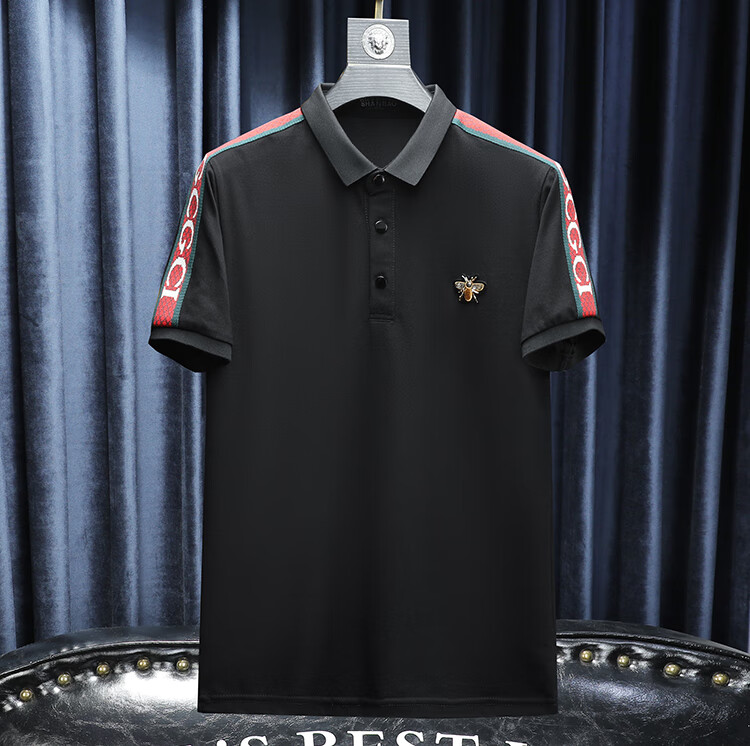 路易菲迪尼高端男装小蜜蜂绣标夏季翻领polo领短袖男士欧美潮流商务
