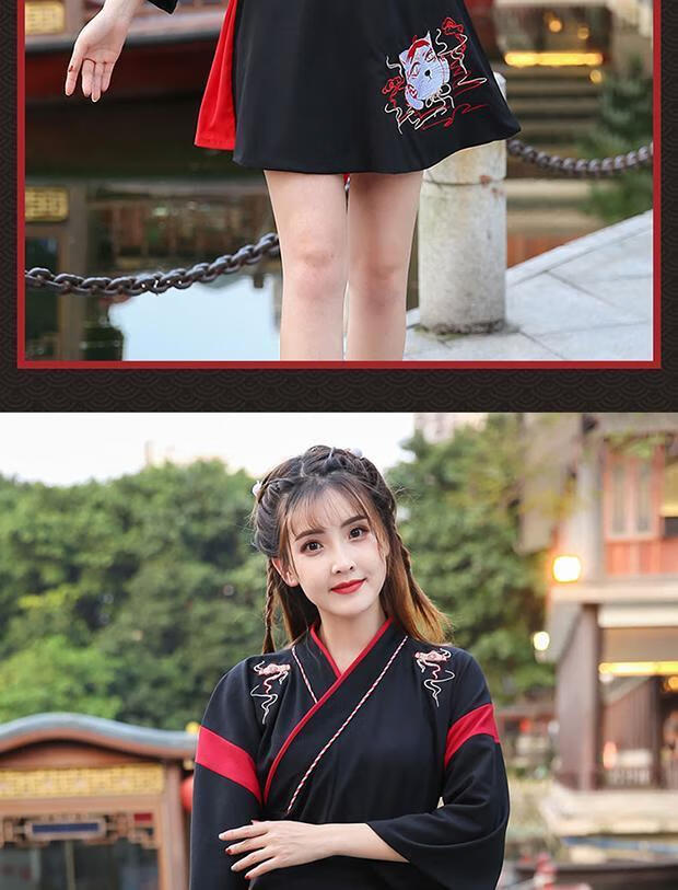 寄明月舞蹈服改良汉服女学生古装猫又交领刺绣两件套风sing寄明月千盏