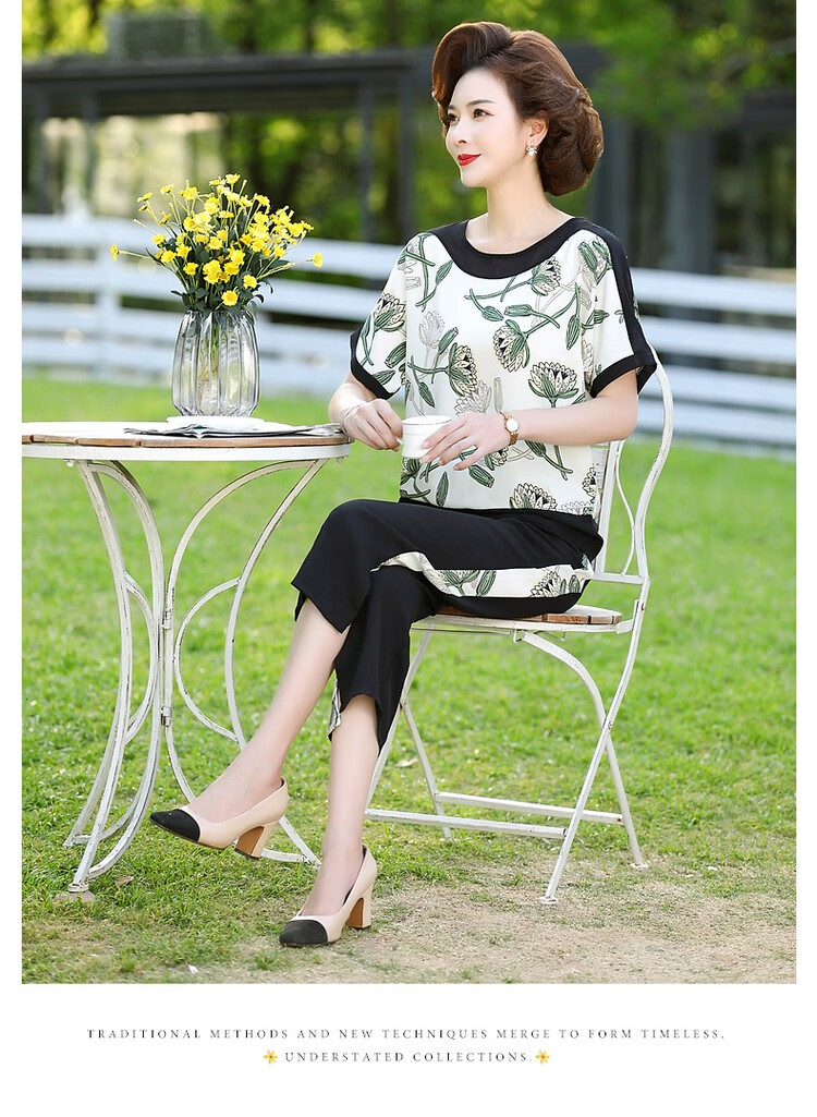 QIUFULUO Mom's Summer Loose Stylish Outfit Set, Middle-Aged And Elderly Women's High-End Clothing for Ages 50-80, Breathable Casual Wear 21