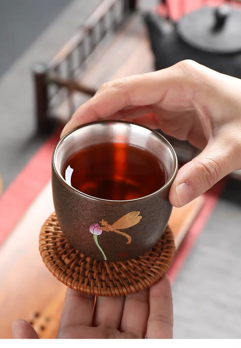 小米mi生态同款银杯子999纯银手工鎏银茶杯鸡缸杯瓷器