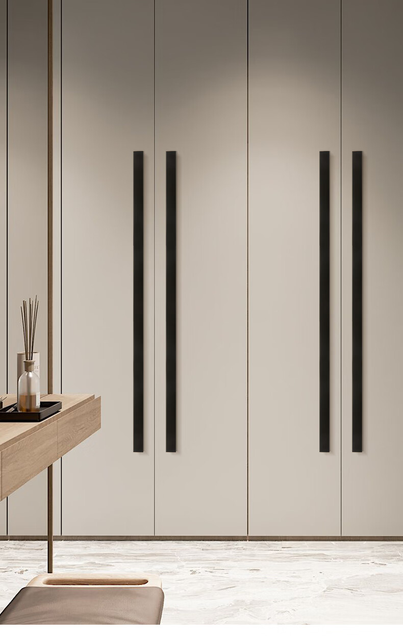 美式黑色加长橱柜拉手现代简约柜子抽屉长条衣柜门把手极简t718亚金孔