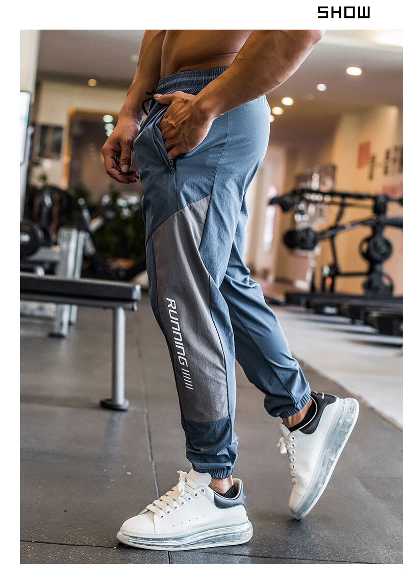 运动裤男宽松透气速干高弹肌肉训练跑步健身收口休闲长裤蓝色l