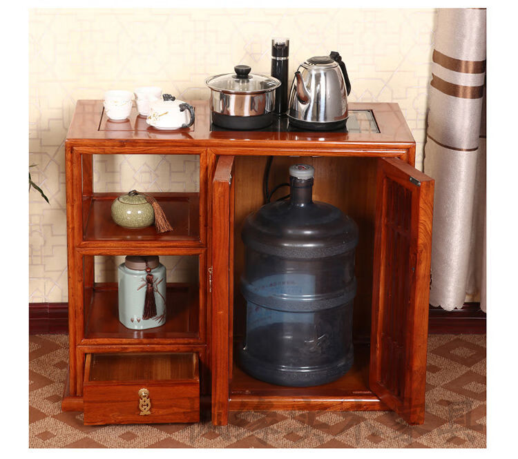 可狄 放烧水壶的柜子茶吧机柜移动茶几带滚轮竹制茶柜多功能茶水柜茶