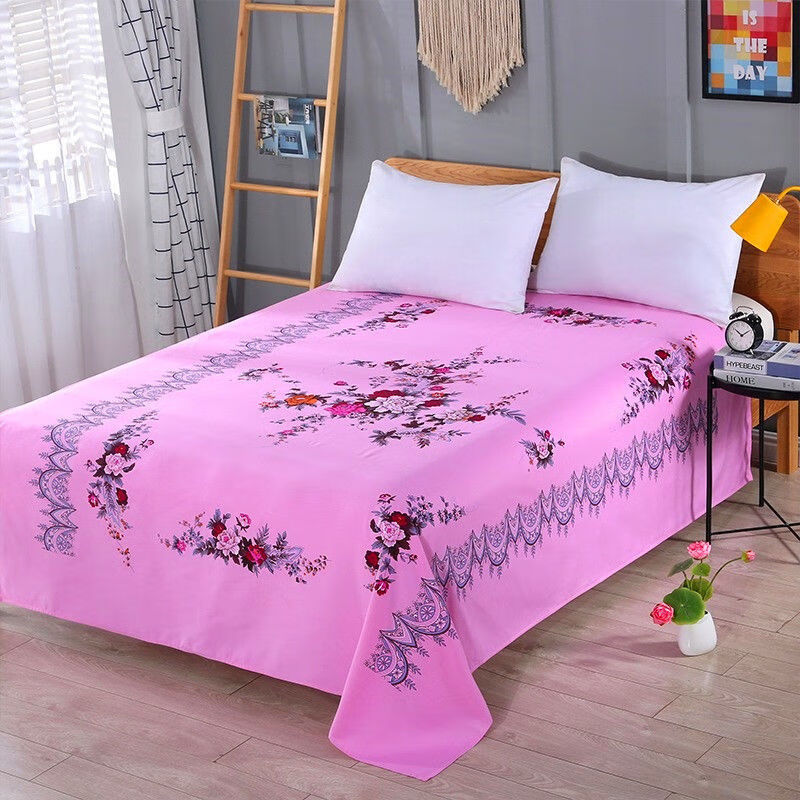 格子国民床单单件加厚牡丹老式被单双人床学生宿舍卡通国民粉色220x