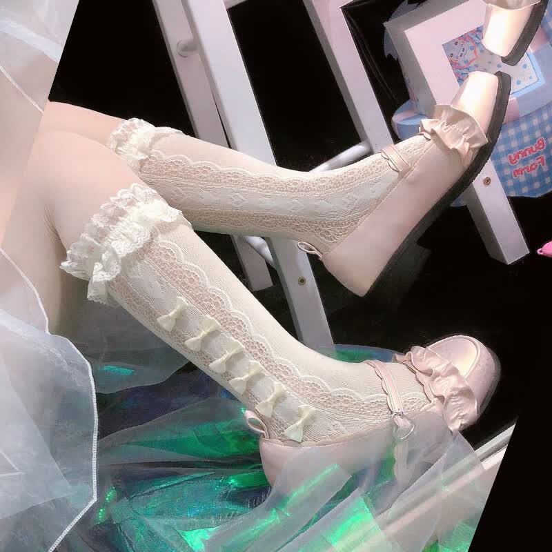 rpgv@日系白色复古软妹lolita中长筒洛丽塔学生蕾丝花边jk小腿堆堆袜