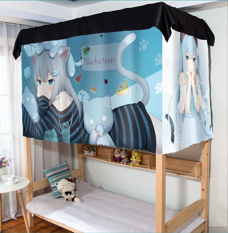 澳颜莱 动漫猫娘awsl萌宠学生宿舍床帘遮光寝室上下铺加厚帘子二次元