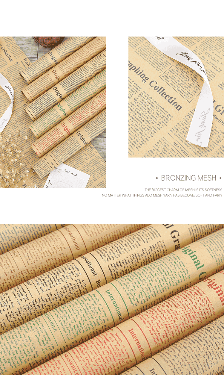 英文报纸复古牛皮纸包书纸礼品花艺花坊花束包装纸鲜花包花纸材料包装