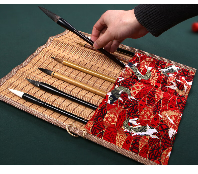 秋思毛笔卷帘笔袋江左毛笔笔帘便携书法毛笔卷竹笔帘学生笔袋毛笔袋卷