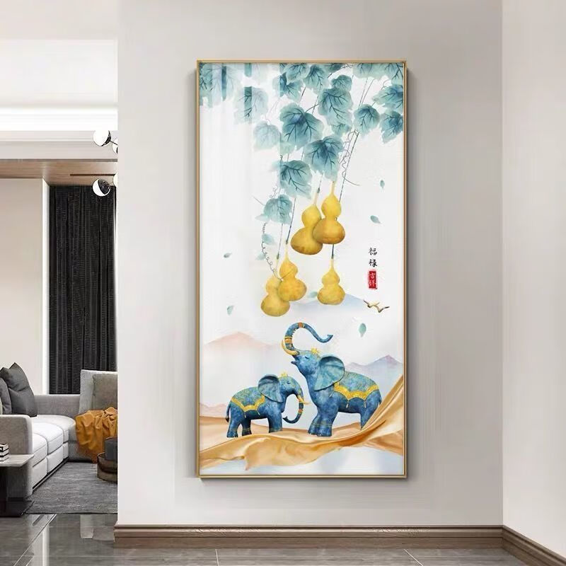 尔煦 九鱼图风水入户玄关装饰画走廊过道轻奢孔雀玄关有框挂画竖版