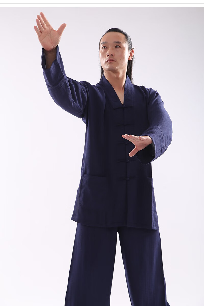 武当道服麻道士服装中国风男女士道袍三宝领道衣太极服春夏秋白色套装