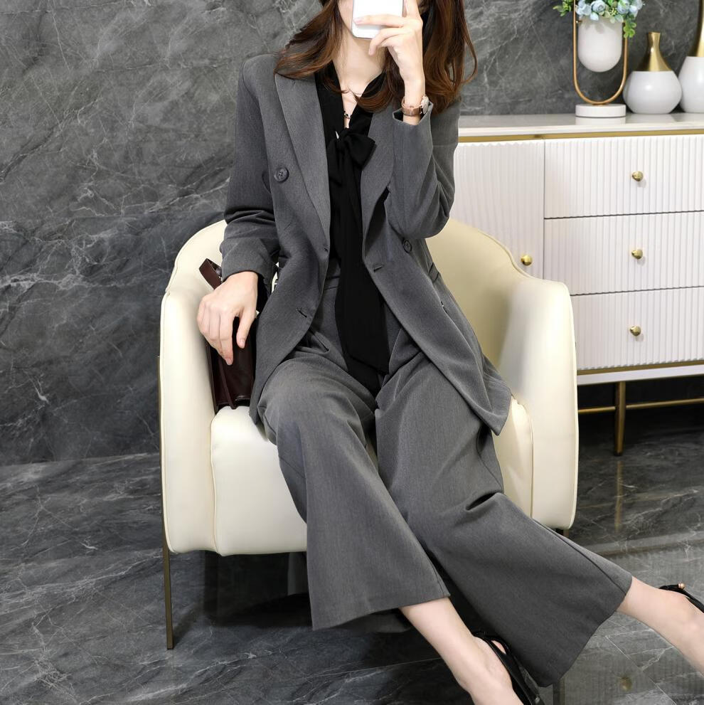 jovc香港潮牌大码女装阔腿裤小西装套装胖mm气质英伦职业女士显瘦西服