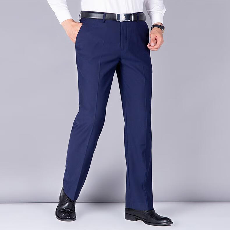 啄木鸟秋冬季男装蓝色西裤男直筒宽松商务正装海军蓝深蓝秋冬宝蓝西服