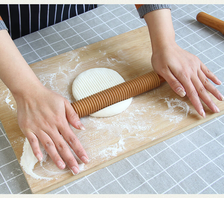 螺纹擀面杖枣木实木烧饼专用螺纹花纹花边家用糕点不沾面擀面杖螺旋