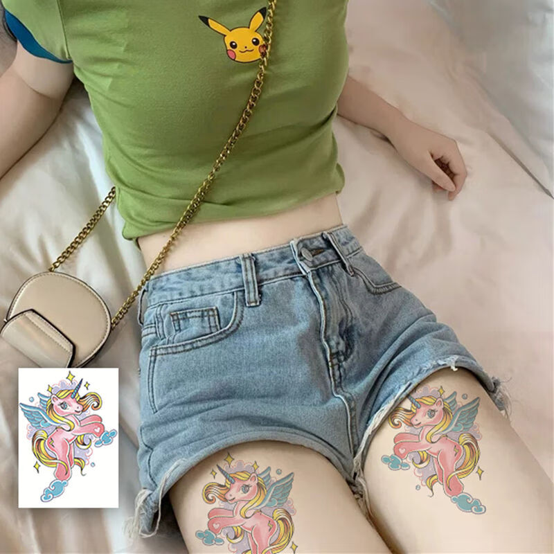 顶悍网红款蝴蝶结王逗逗同款纹身贴防水ins风少女小清新大腿贴纸炫彩