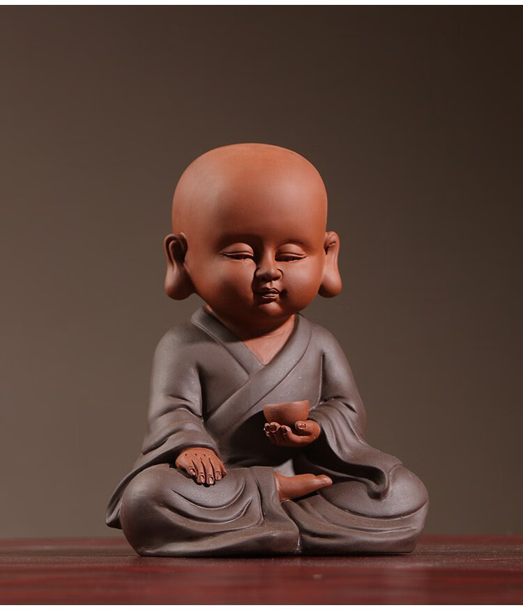 古贤紫砂个性可爱小号和尚禅意陶瓷摆件茶室书柜办公室桌面室内装饰品