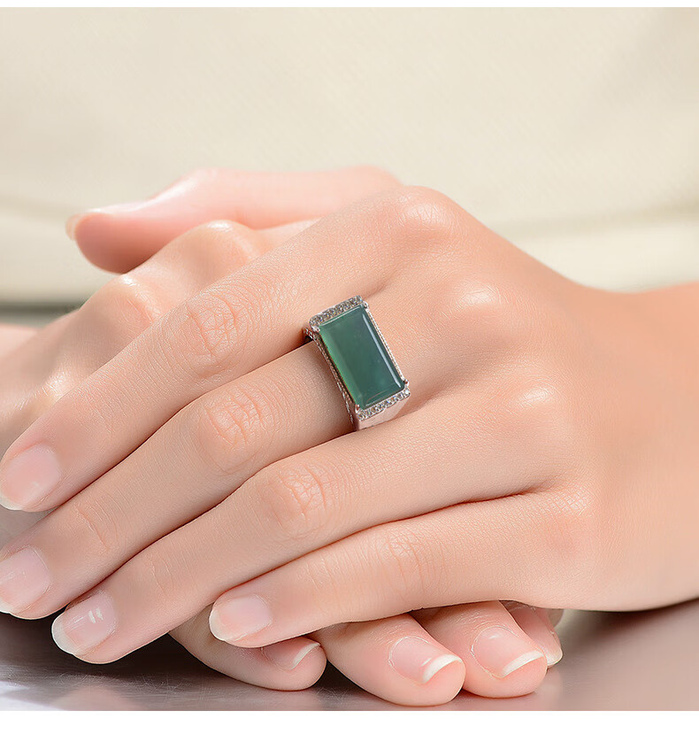 timeswind时尚天然翡翠蓝水马鞍冰种s925男款戒指可调节椭圆戒款式一