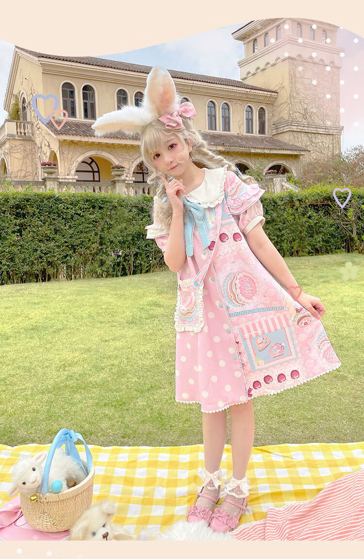 2022新款霜糖甜心op猫芮可lolita呲甜短袖夏可爱洛丽塔连衣裙女 粉红
