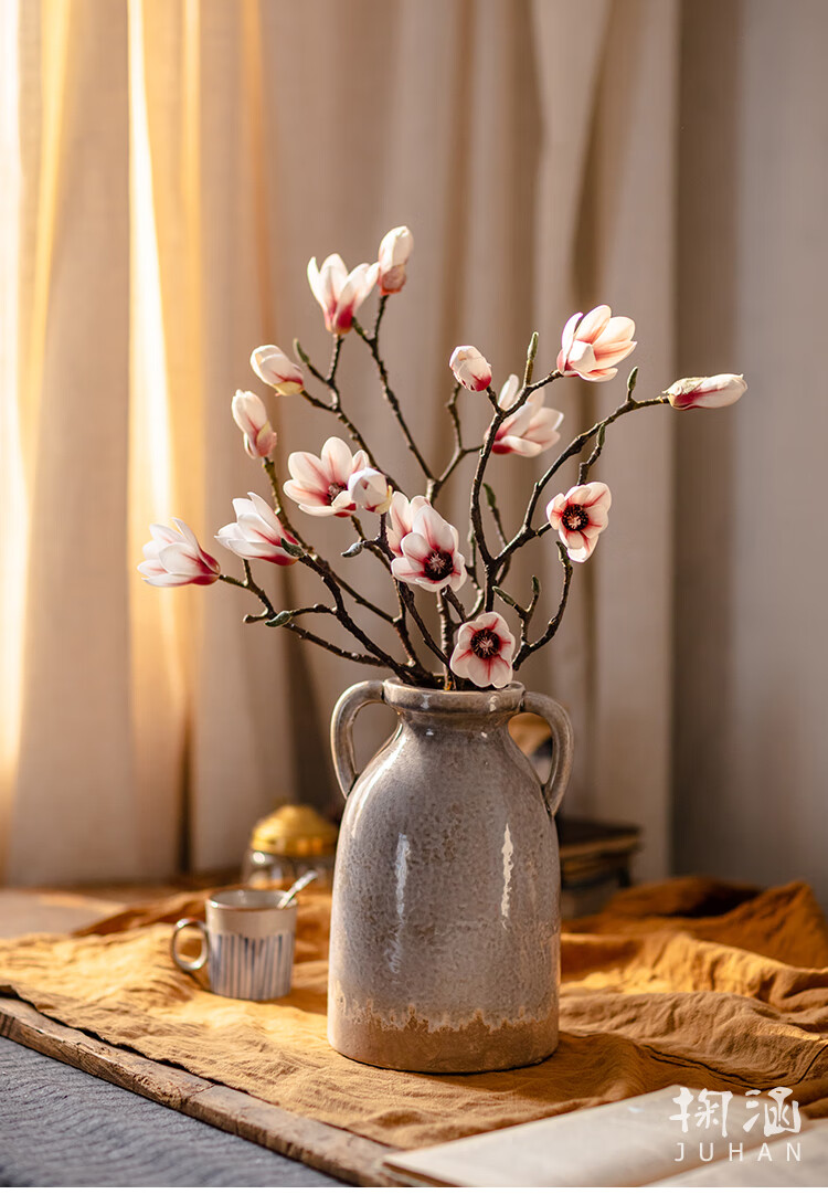 掬涵仿真玉兰花高端假花插花客厅餐桌花摆花会所装饰花艺摆件古典65cm