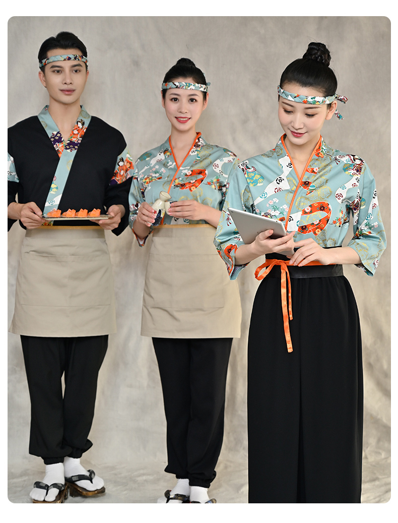寿司店工作装居酒屋料理服装日式四季款服务员厨师装艺伎和服上衣定制
