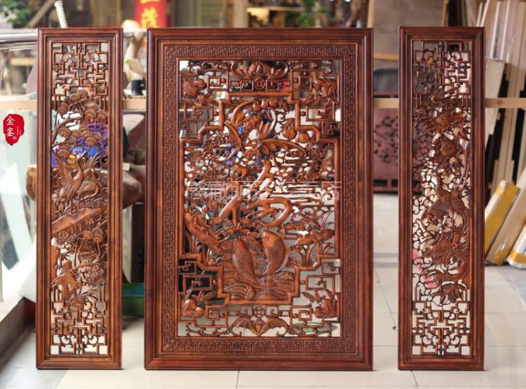 木雕挂画 中国风现代东阳木雕挂件樟木装饰画工艺品中式客厅卧室玄关